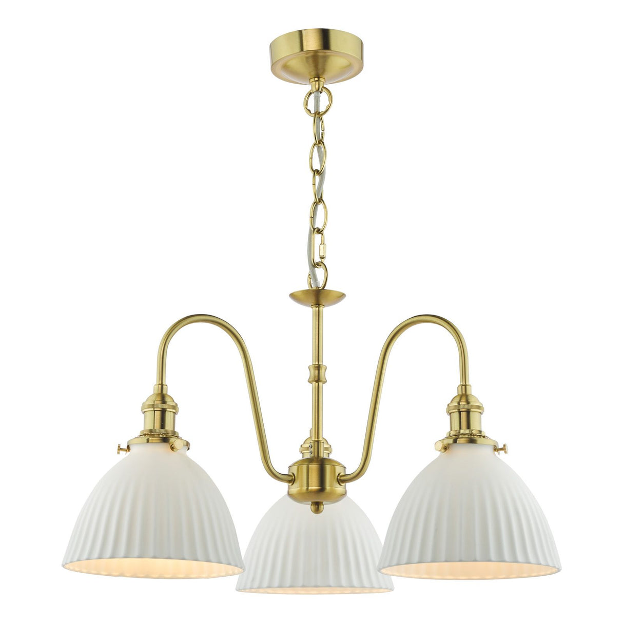 Hadano 3 Light Pendant Natural Brass and White