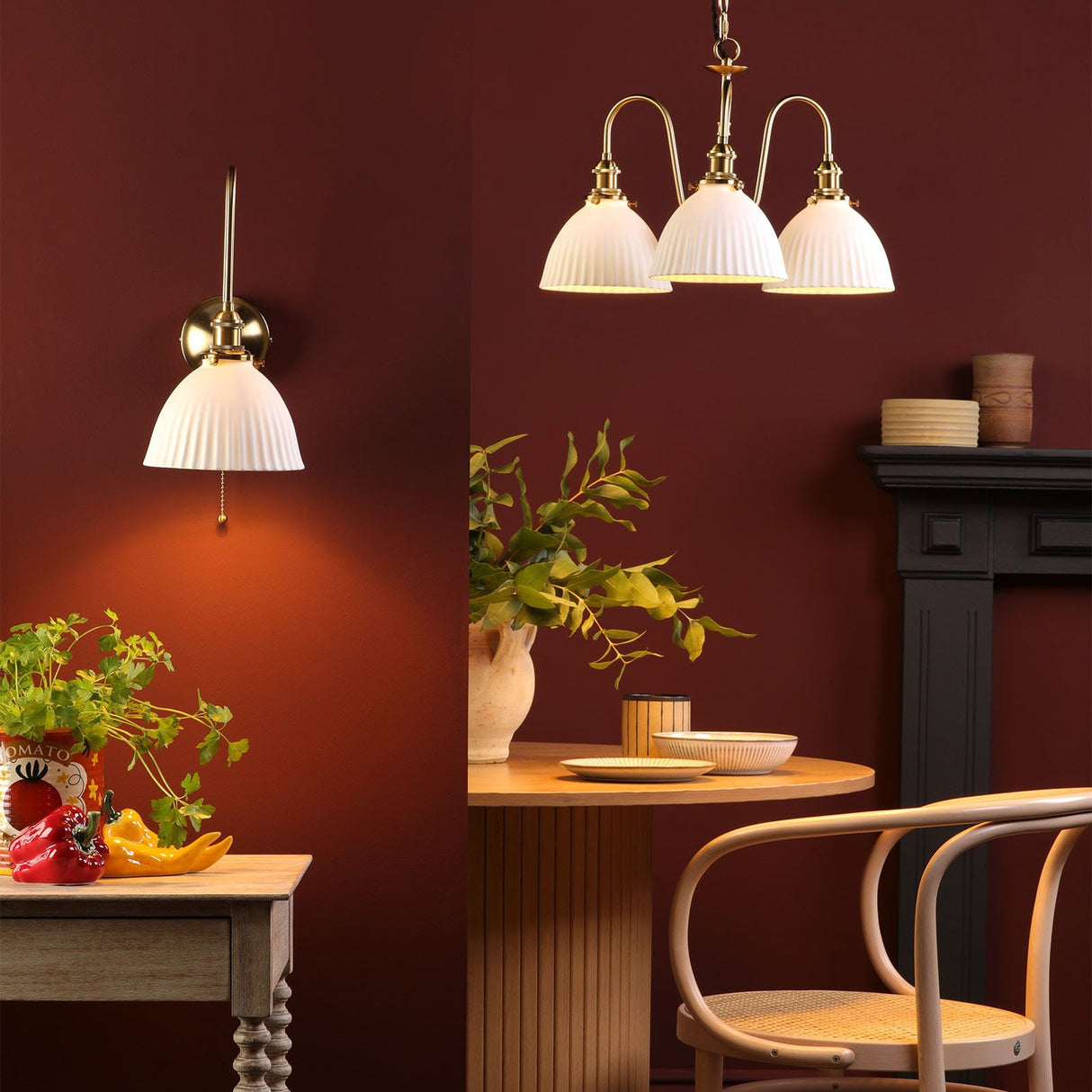 Hadano 3 Light Pendant Natural Brass and White