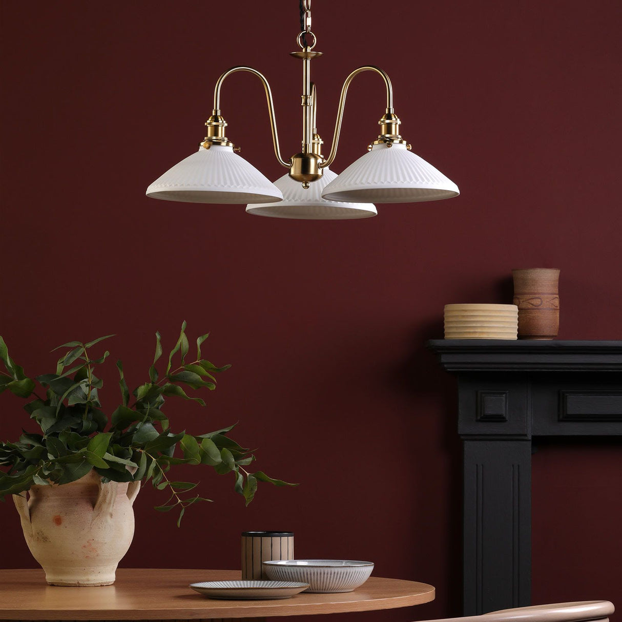 Hadano 3 Light Pendant Natural Brass and White