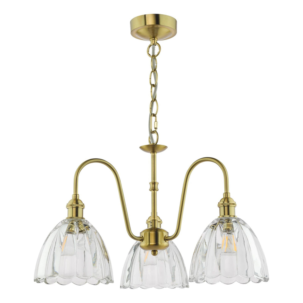 Hadano 3 Light Pendant Natural Brass and Glass