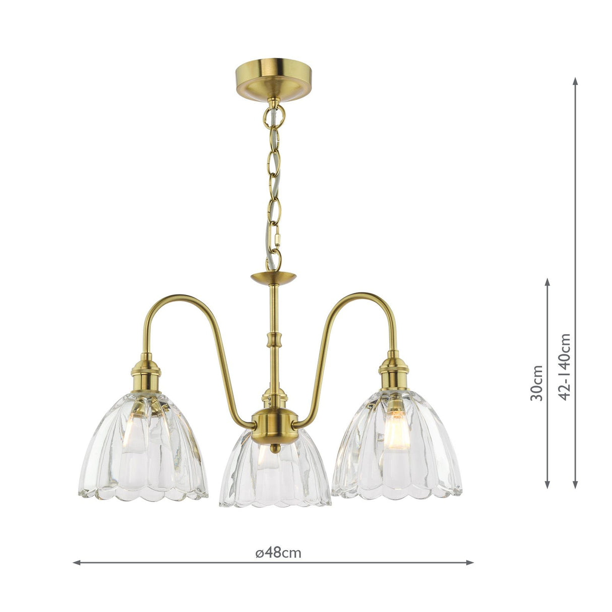 Hadano 3 Light Pendant Natural Brass and Glass