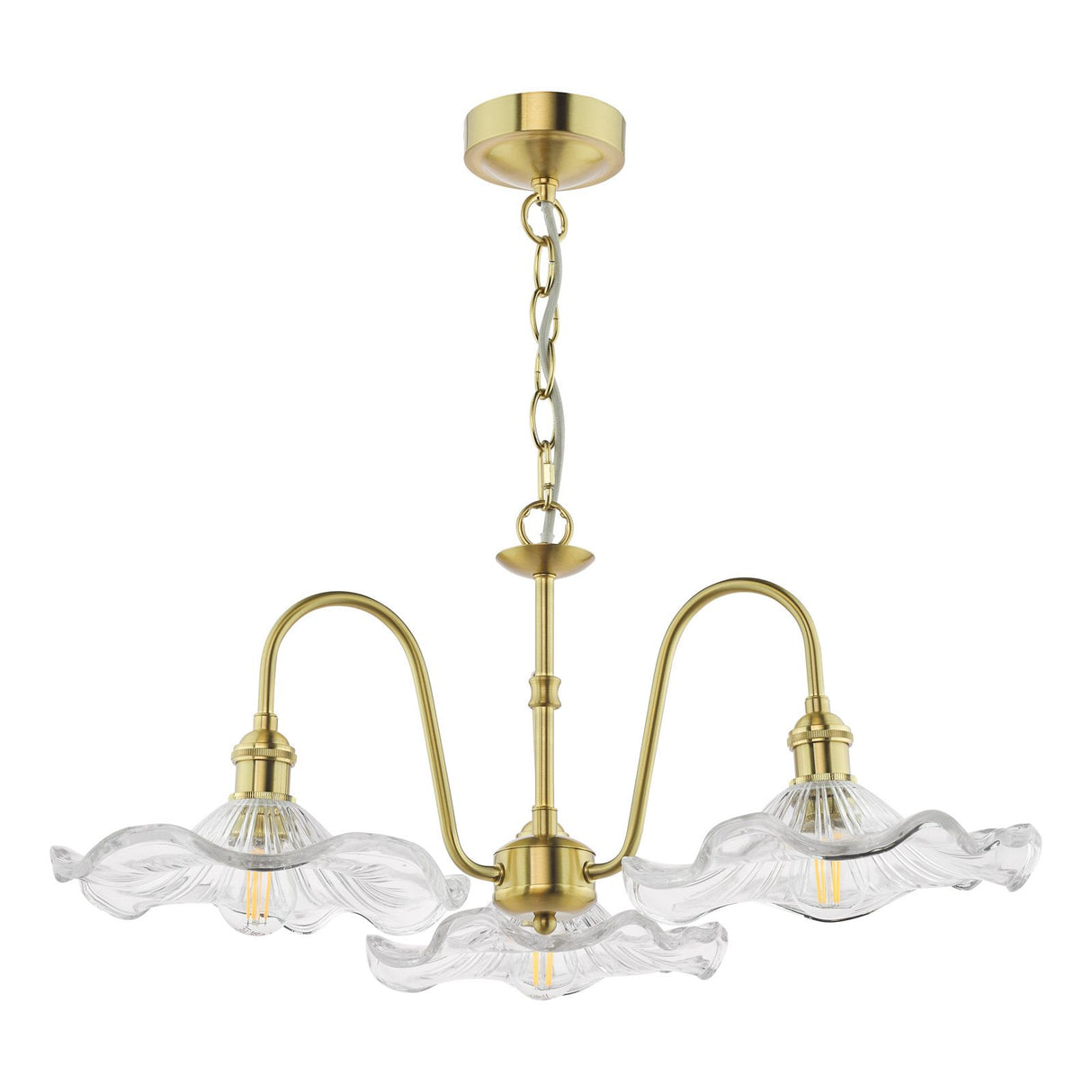 Hadano 3 Light Pendant Natural Brass and Glass