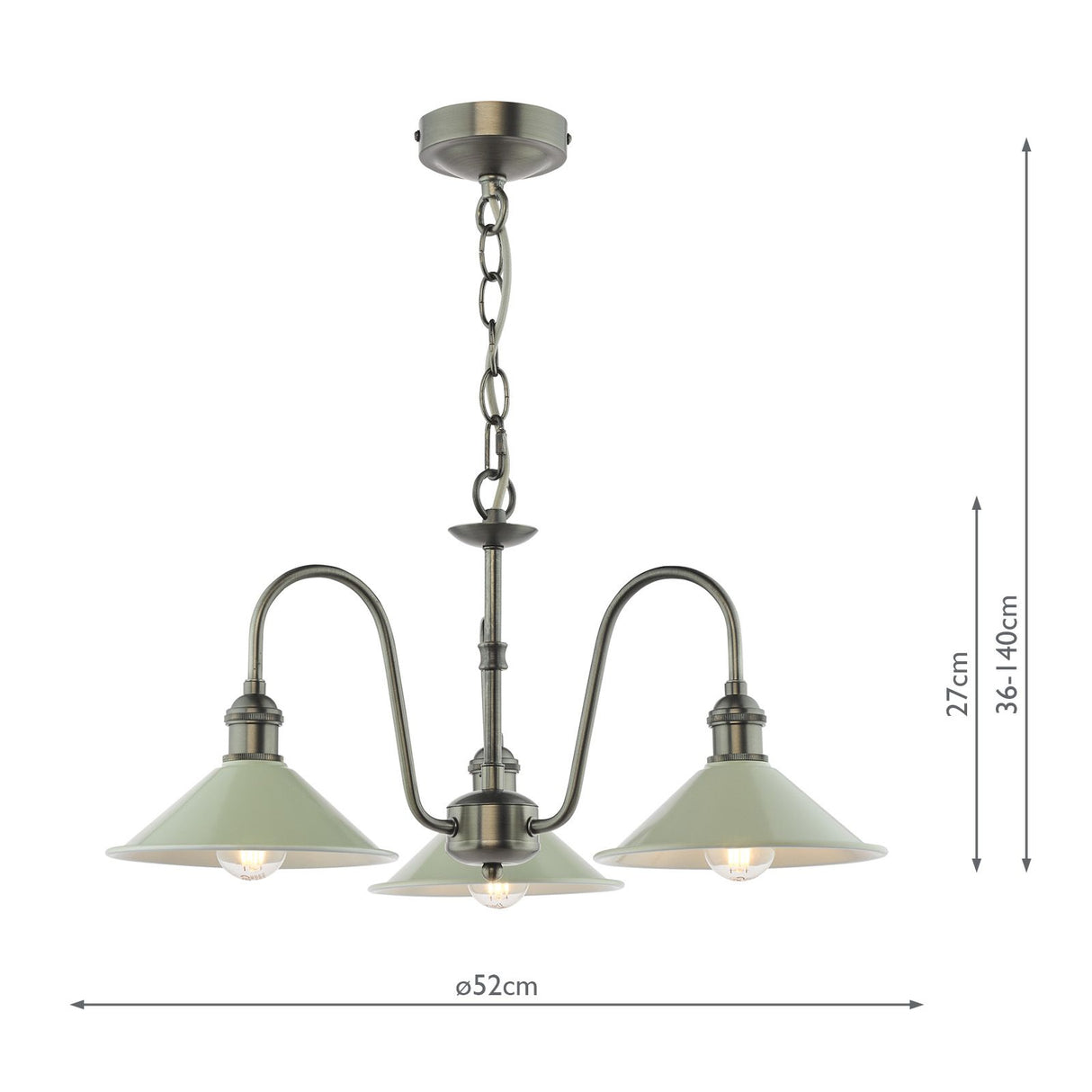 Hadano 3 Light Pendant Antique Chrome and Matt Taupe