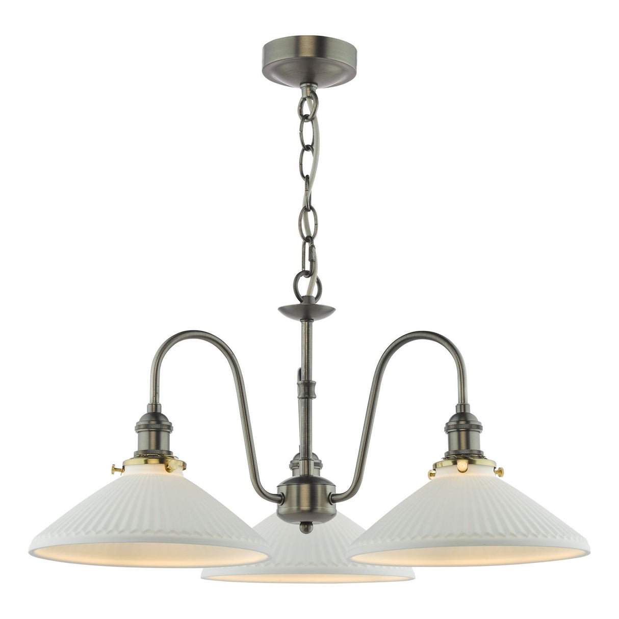 Hadano 3 Light Pendant Antique Chrome and White