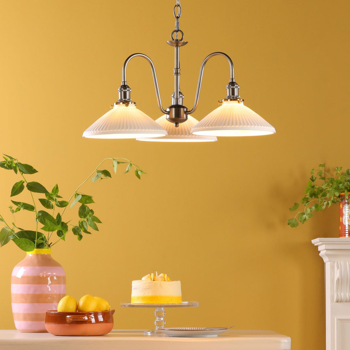 Hadano 3 Light Pendant Antique Chrome and White