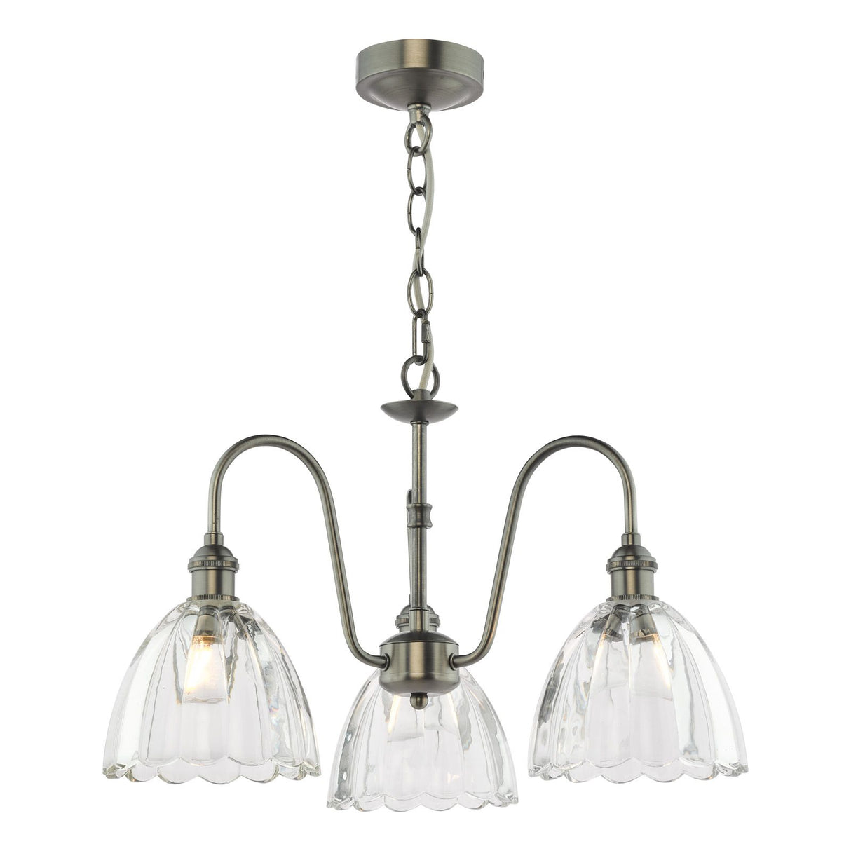 Hadano 3 Light Pendant Antique Chrome and Glass