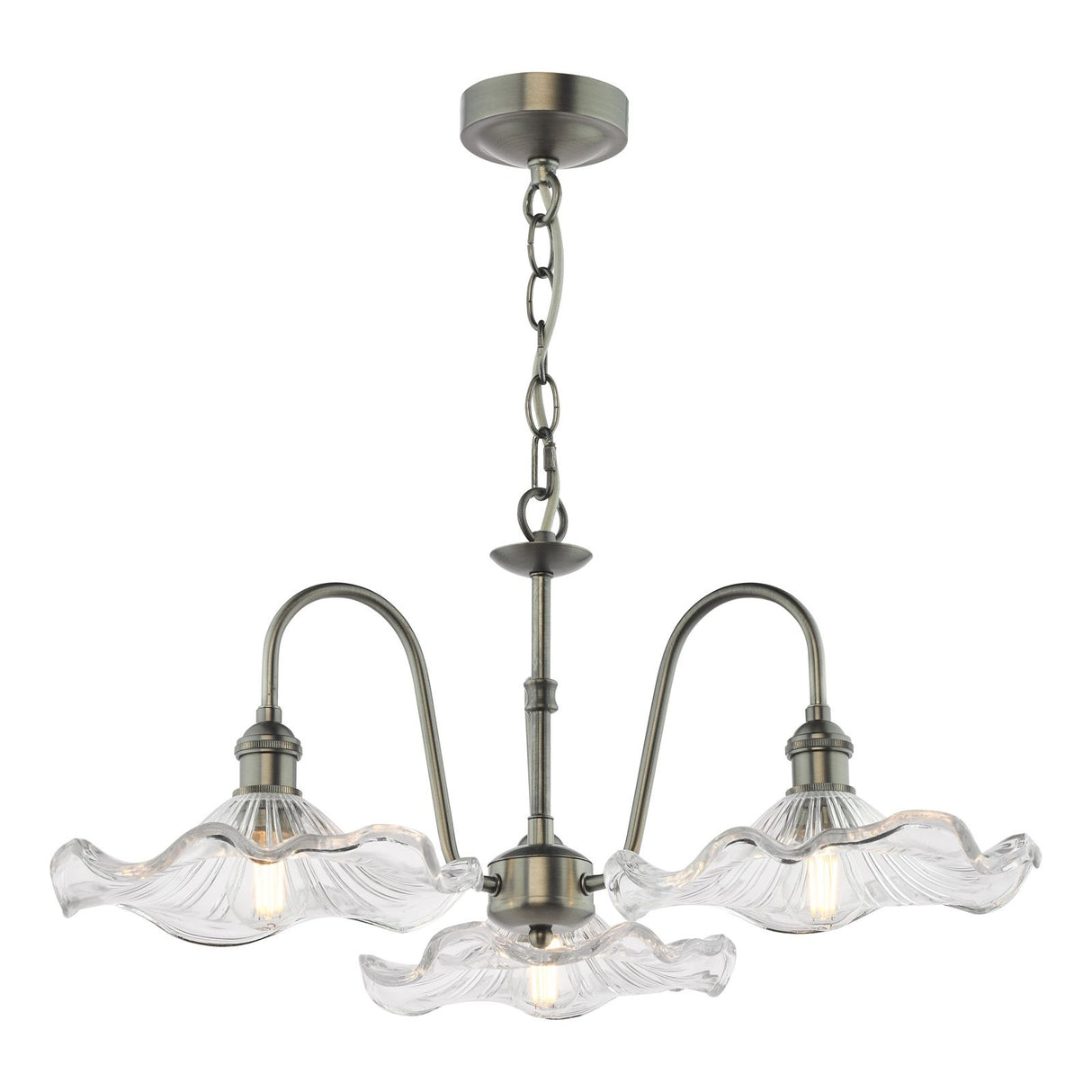 Hadano 3 Light Pendant Antique Chrome and Glass