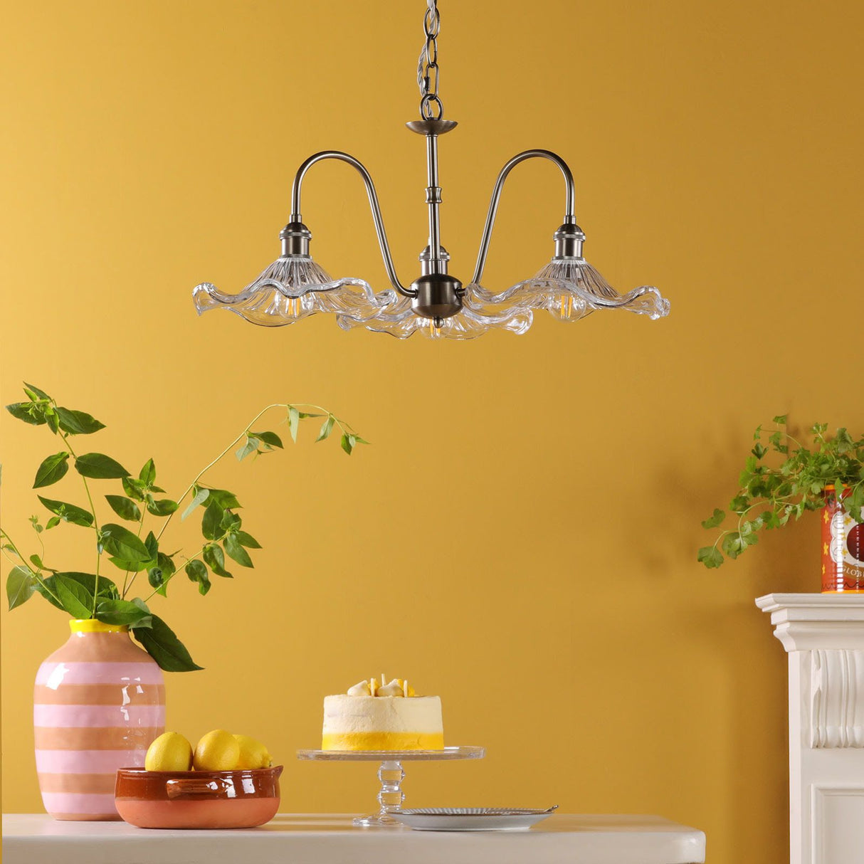 Hadano 3 Light Pendant Antique Chrome and Glass