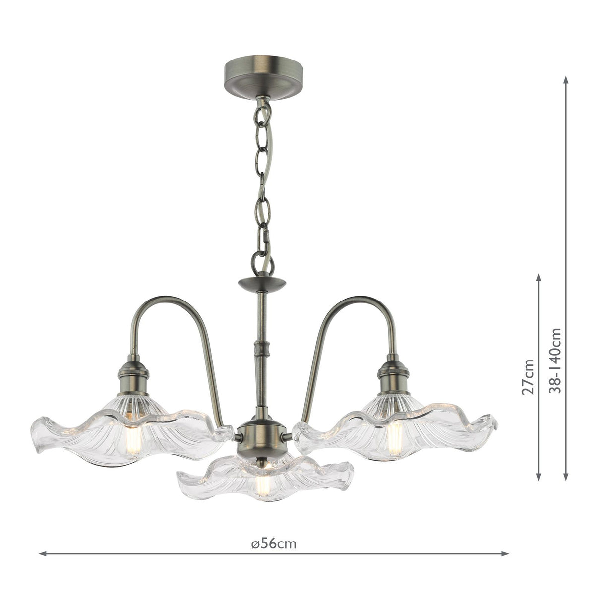 Hadano 3 Light Pendant Antique Chrome and Glass