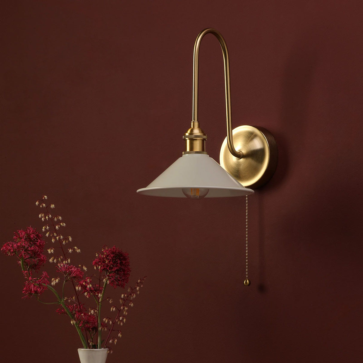 Hadano Wall Light Natural Brass and Matt Taupe
