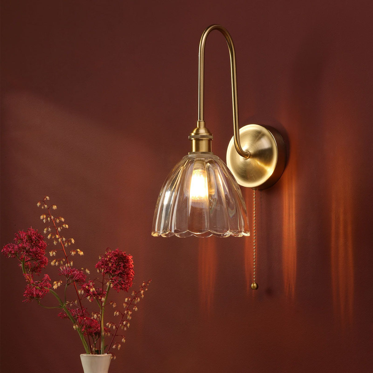 Hadano Wall Light Natural Brass and Glass