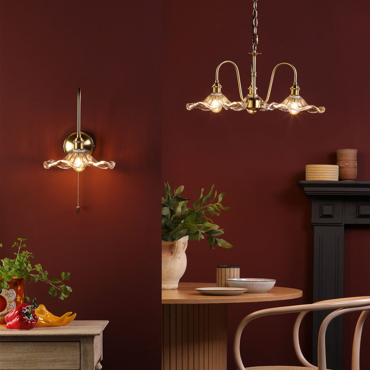 Hadano Wall Light Natural Brass and Glass