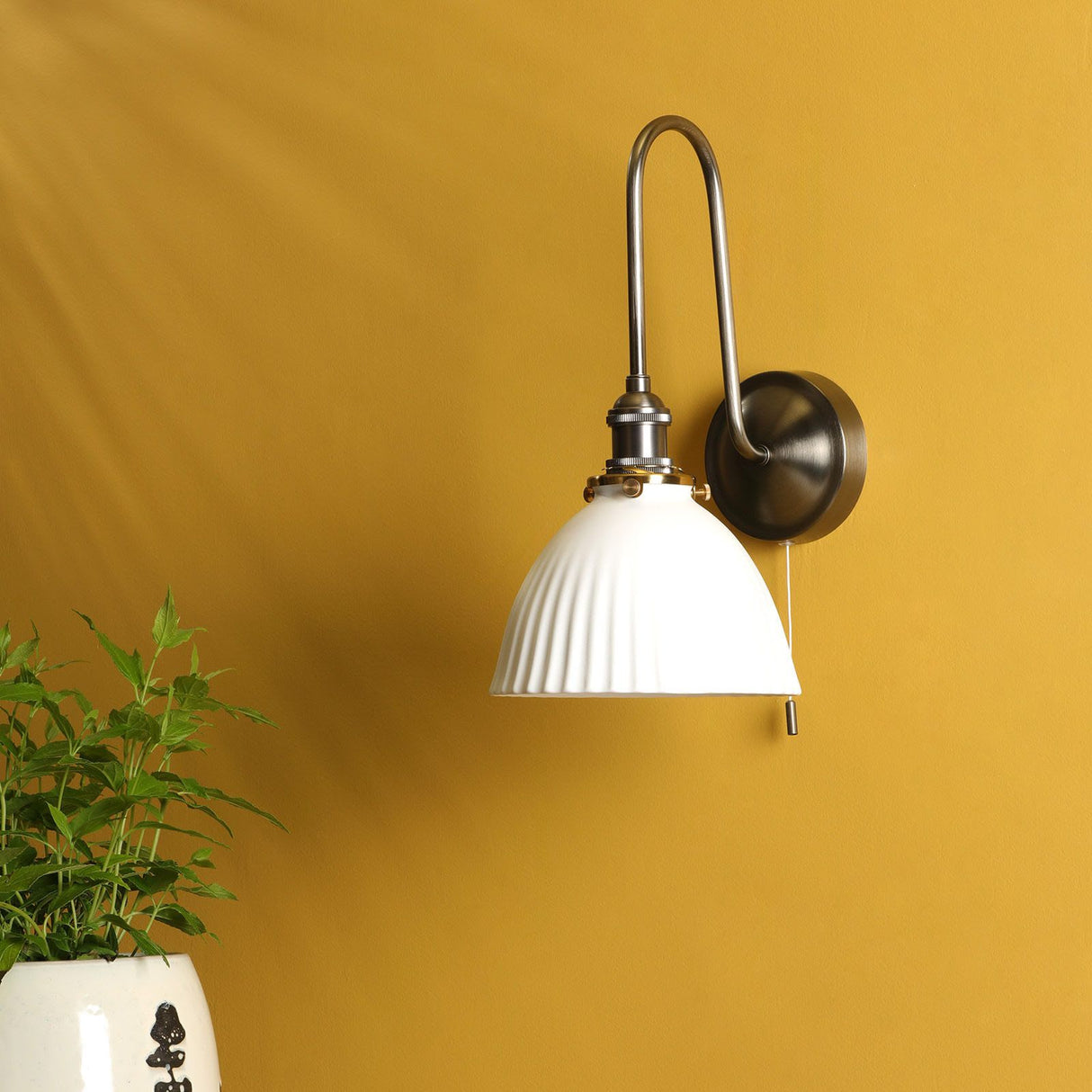 Hadano Wall Light Antique Chrome and White