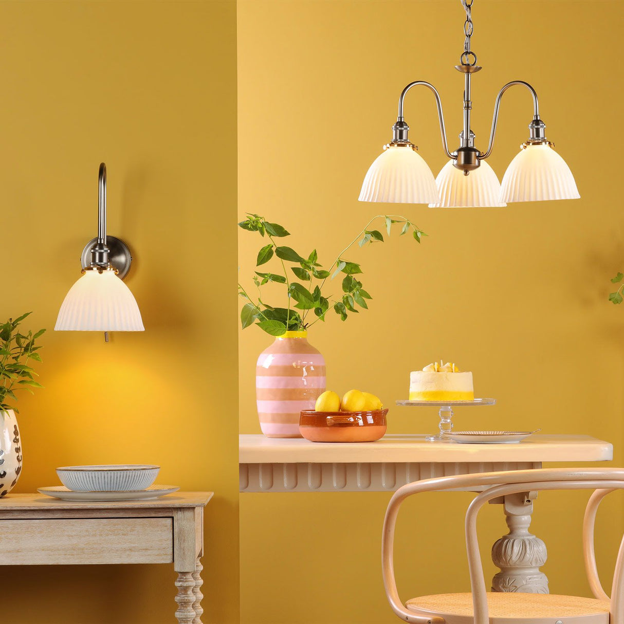 Hadano Wall Light Antique Chrome and White