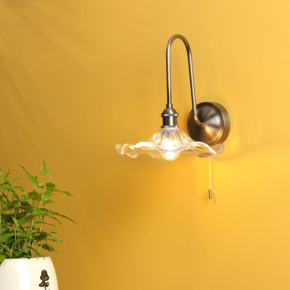 Hadano Wall Light Antique Chrome and Glass