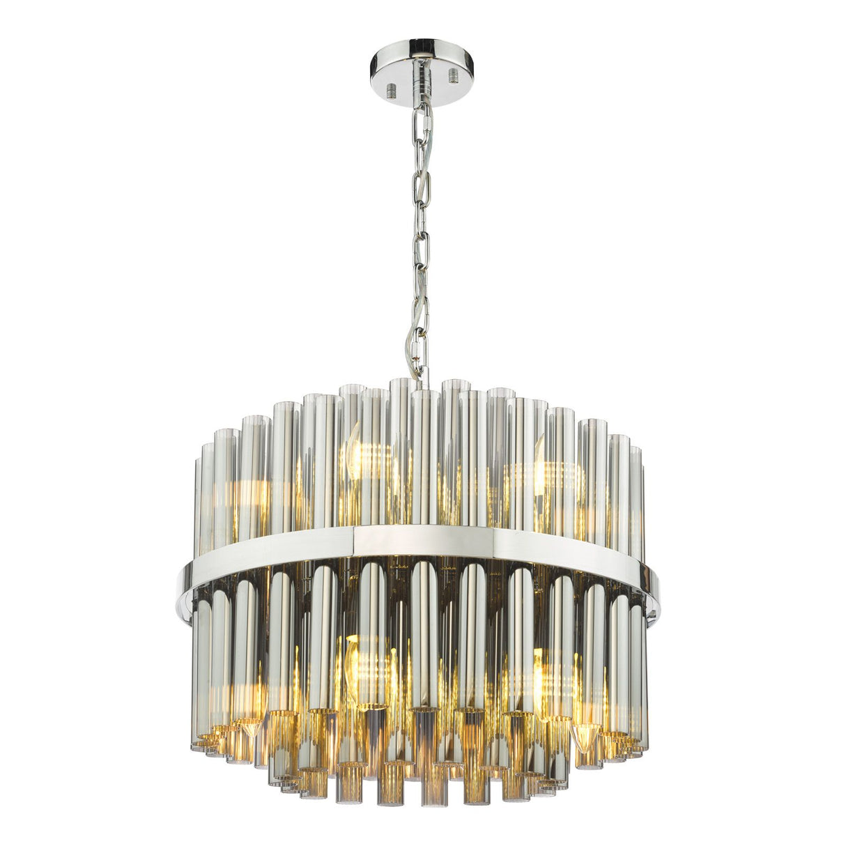 Imani 12 Light Pendant Polished Chrome and Smoked Ribbed Glass