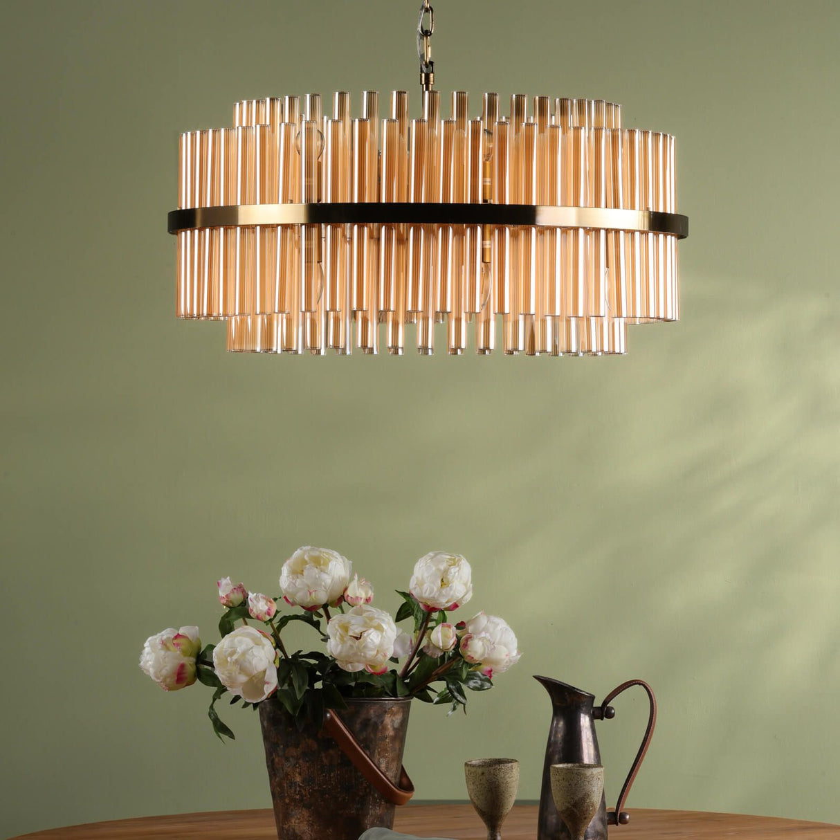 Imani 16 Light Pendant Natural Brass and Champagne Glass