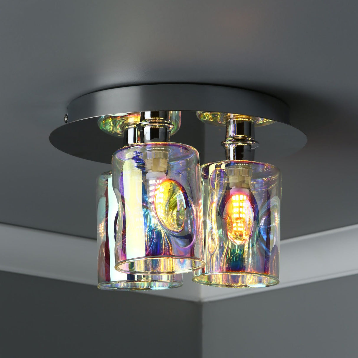 Inter 3 Light Flush Pol Chrome & Iridised Glass