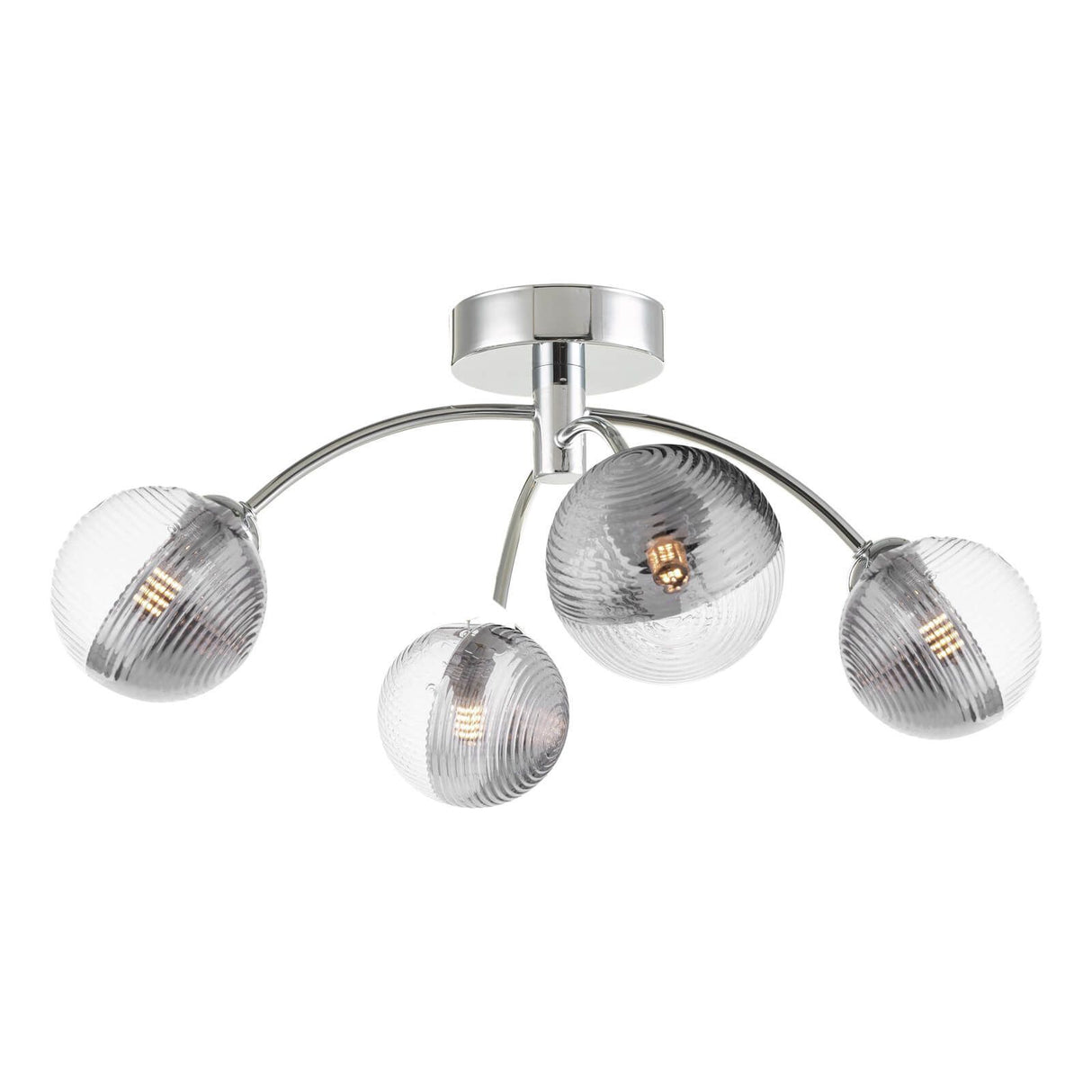 Izzy 4 Light Semi Flush Polished Chrome With Smoked/Clear Ribbed Glass