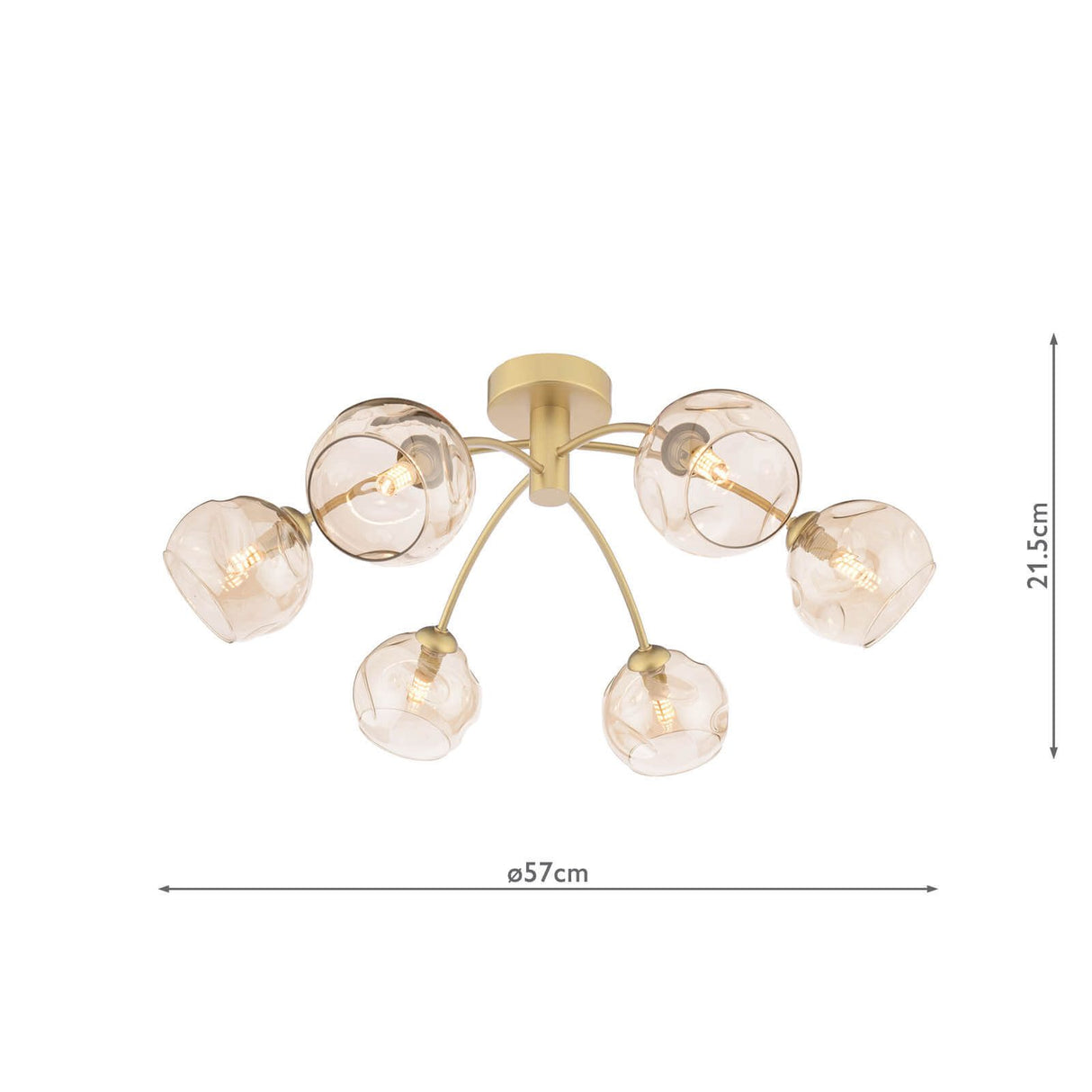 Izzy 6 Light Semi-Flush Matt Gold With Organic Amber Glass