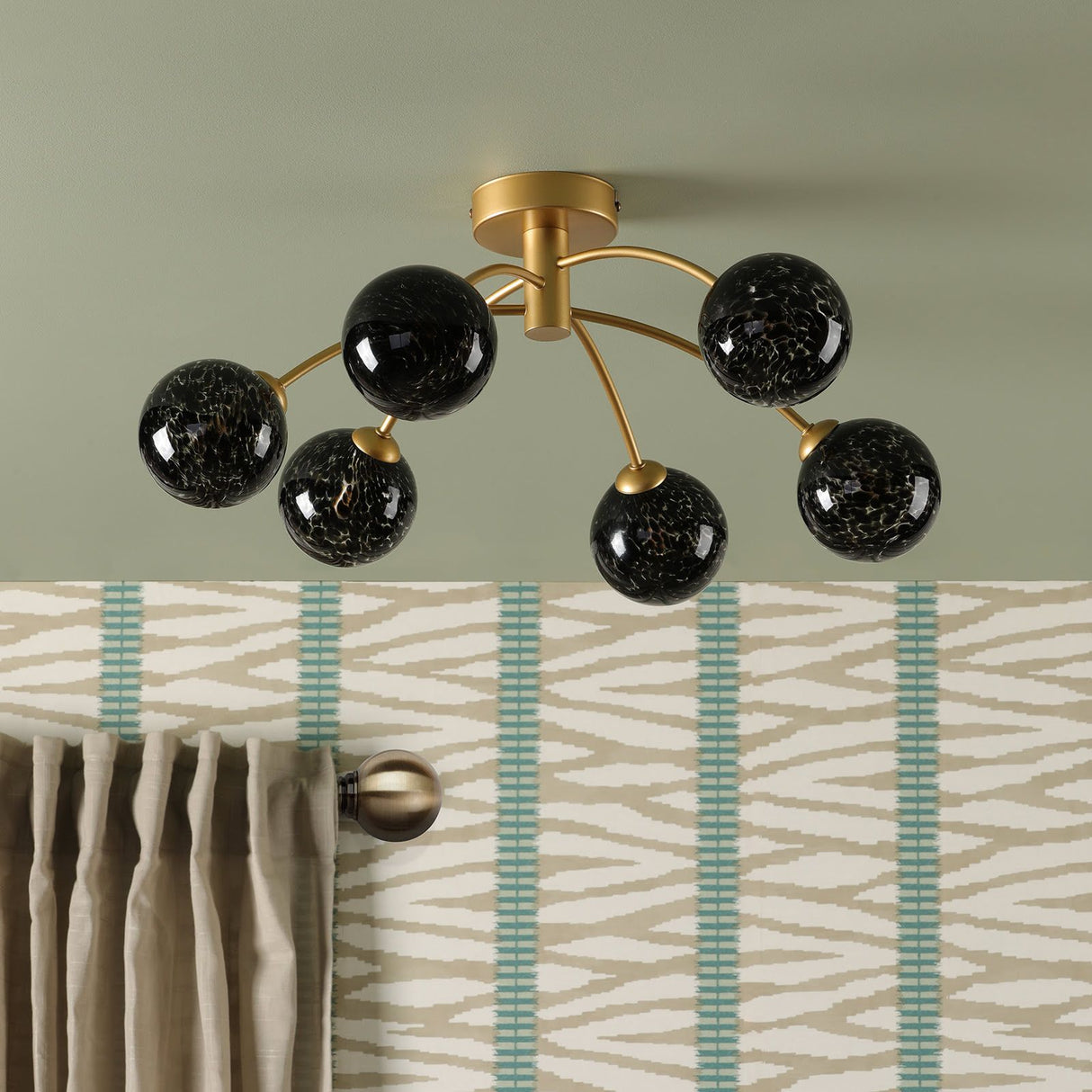 Izzy 6 Light Semi-Flush Matt Gold With Black Confetti Glass