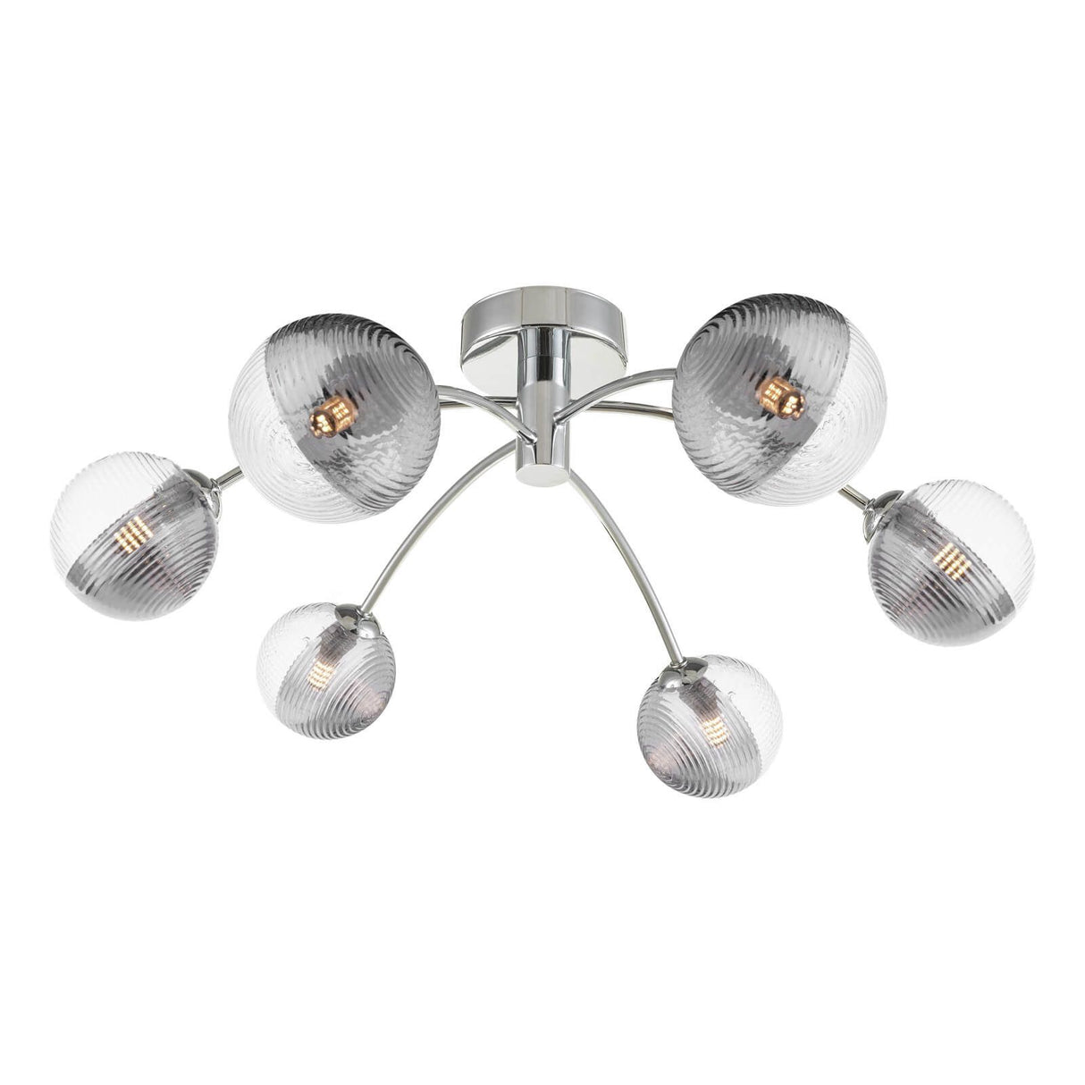 Izzy 6lt Semi Flush Polished Chrome With Smoked/Clear Ribbed Glass