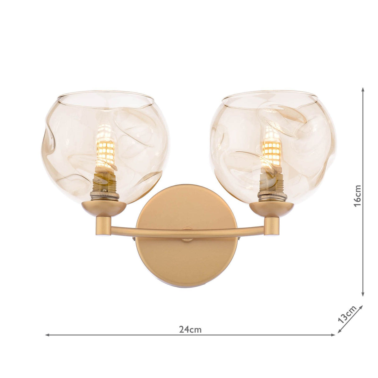 Izzy 2 Light Wall Light Matt Gold With Organic Amber Glass