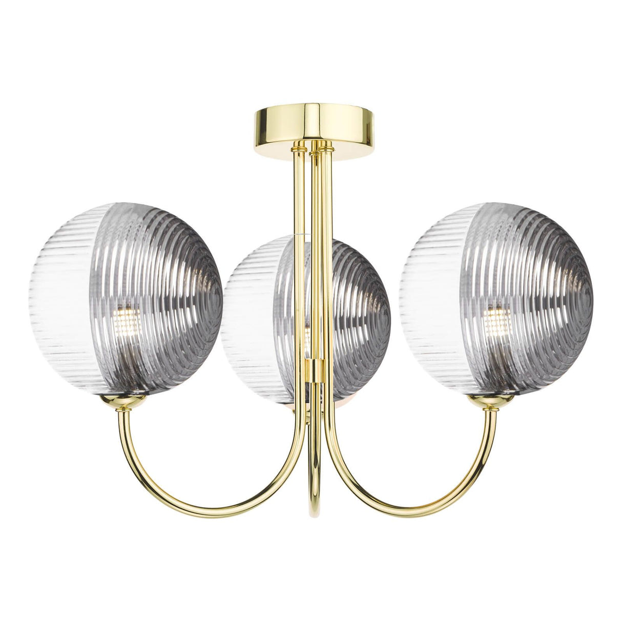 Jared 3 Light Semi Flush Polished Gold With Smoked/Clear Ribbed Glass