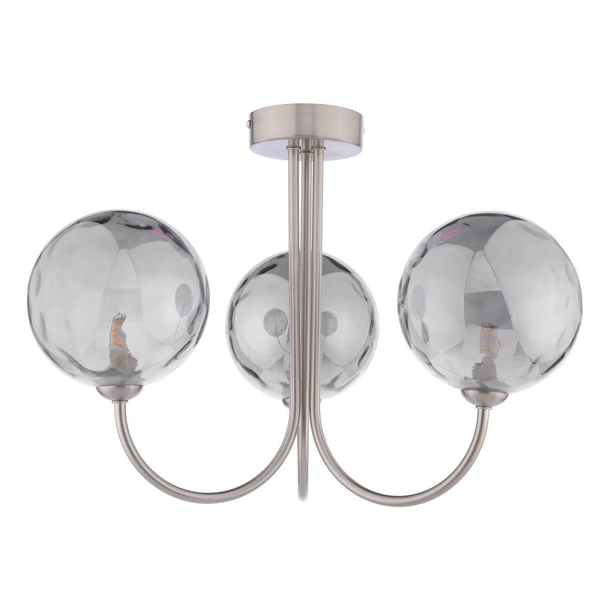 Jared 3 Light Semi-Flush Satin Nickel With Smoked Dimpled Glass