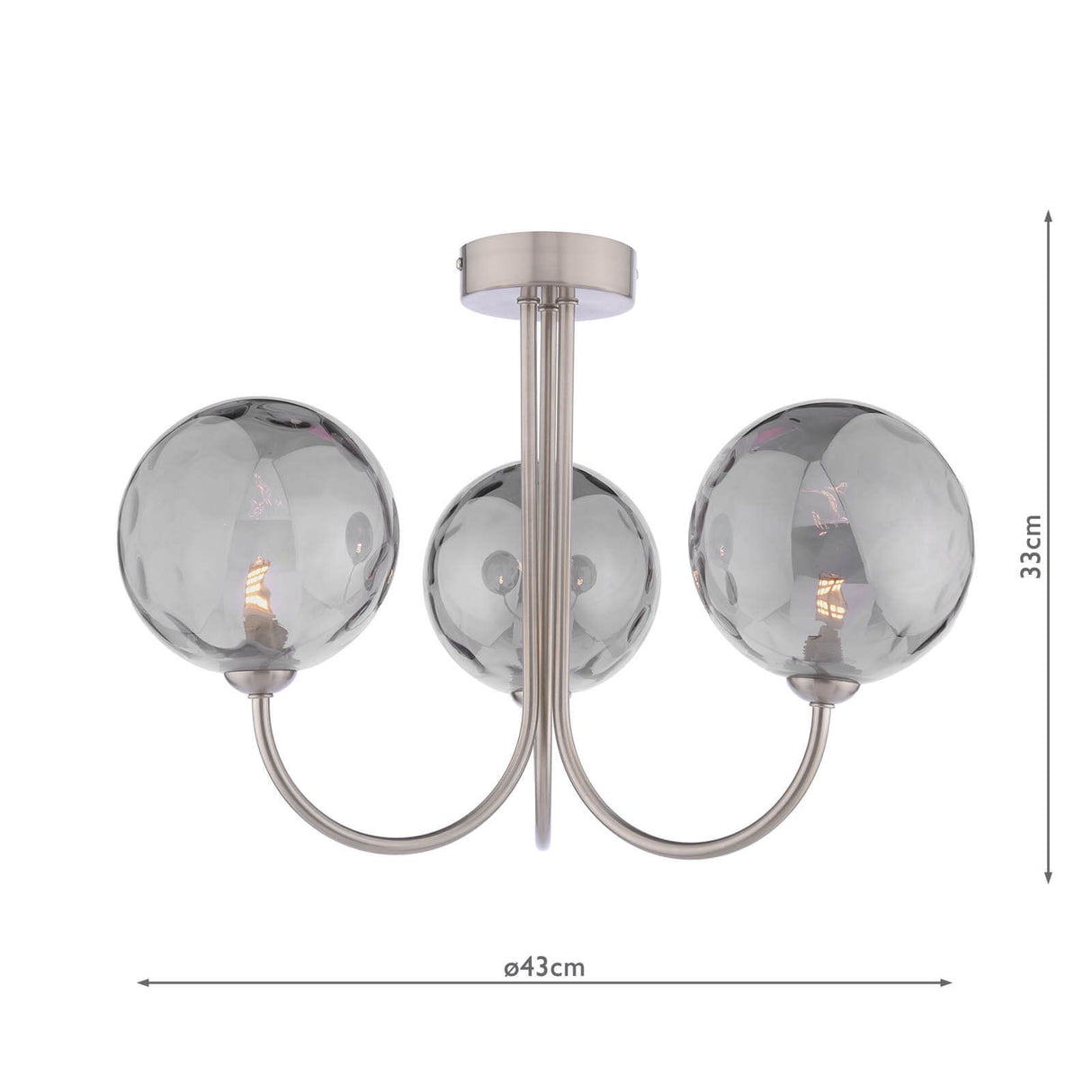 Jared 3 Light Semi-Flush Satin Nickel With Smoked Dimpled Glass