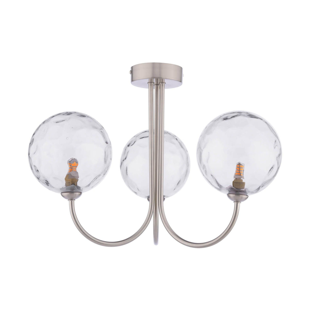 Jared 3 Light Semi-Flush Satin Nickel With Clear Dimpled Glass