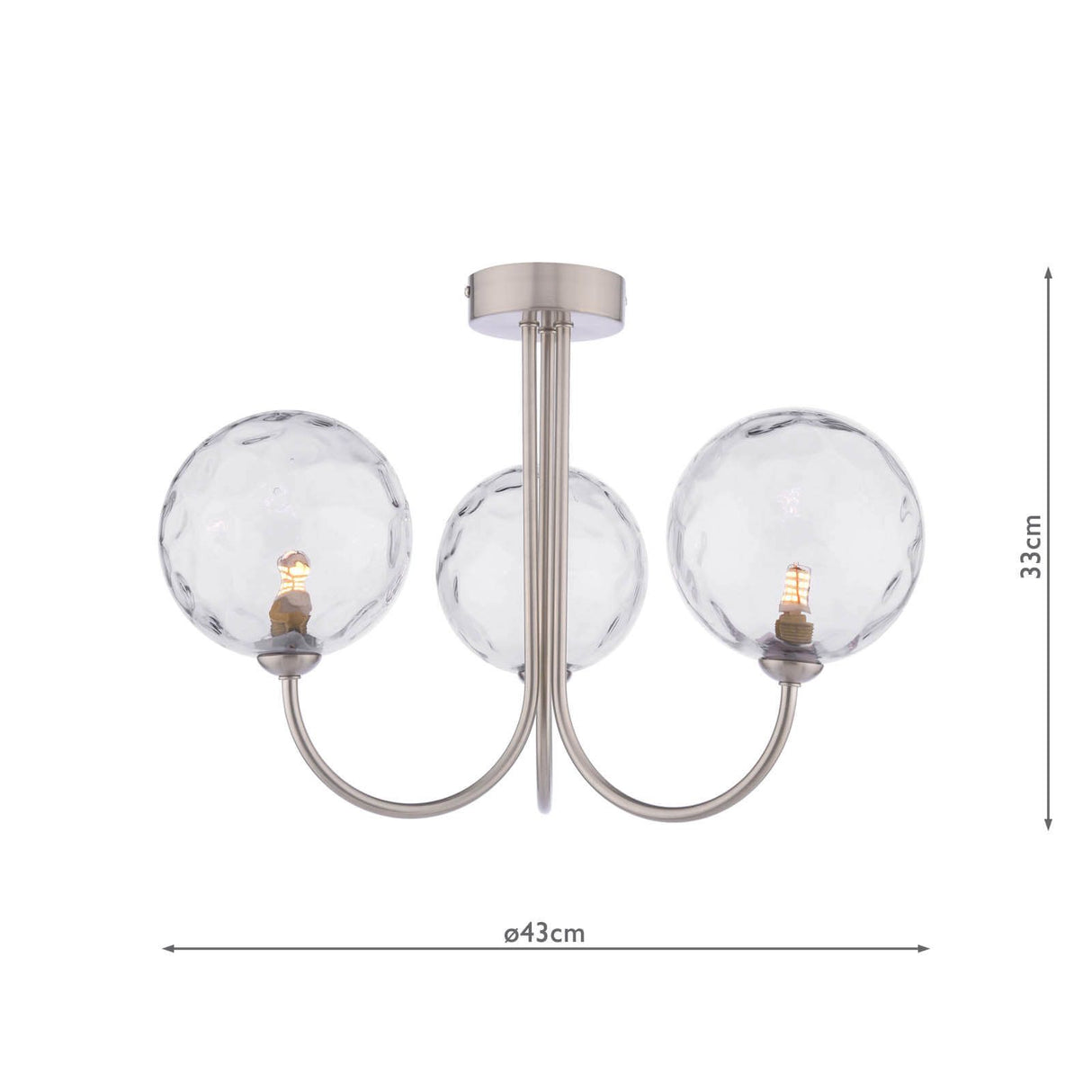 Jared 3 Light Semi-Flush Satin Nickel With Clear Dimpled Glass