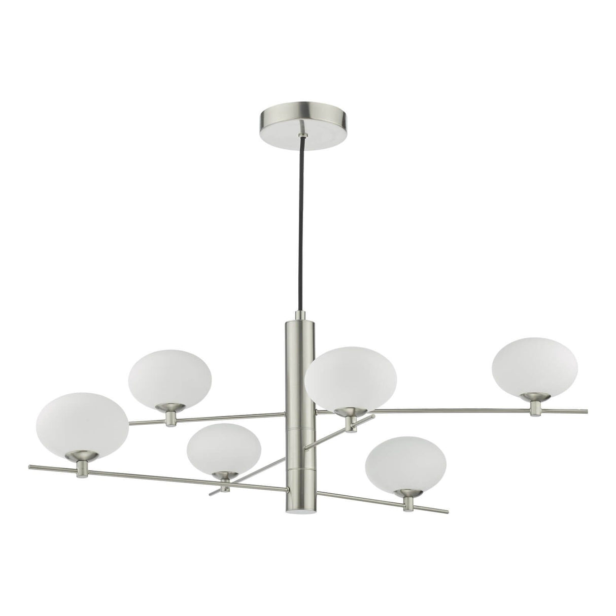 Jasper 6 Light Pendant Satin Nickel and Opal Glass