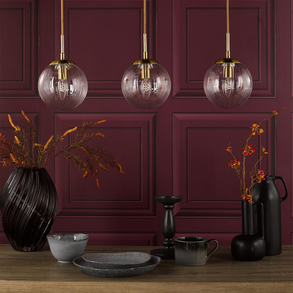 Jocelyn 3 Light Bar Pendant Natural Brass and Glass