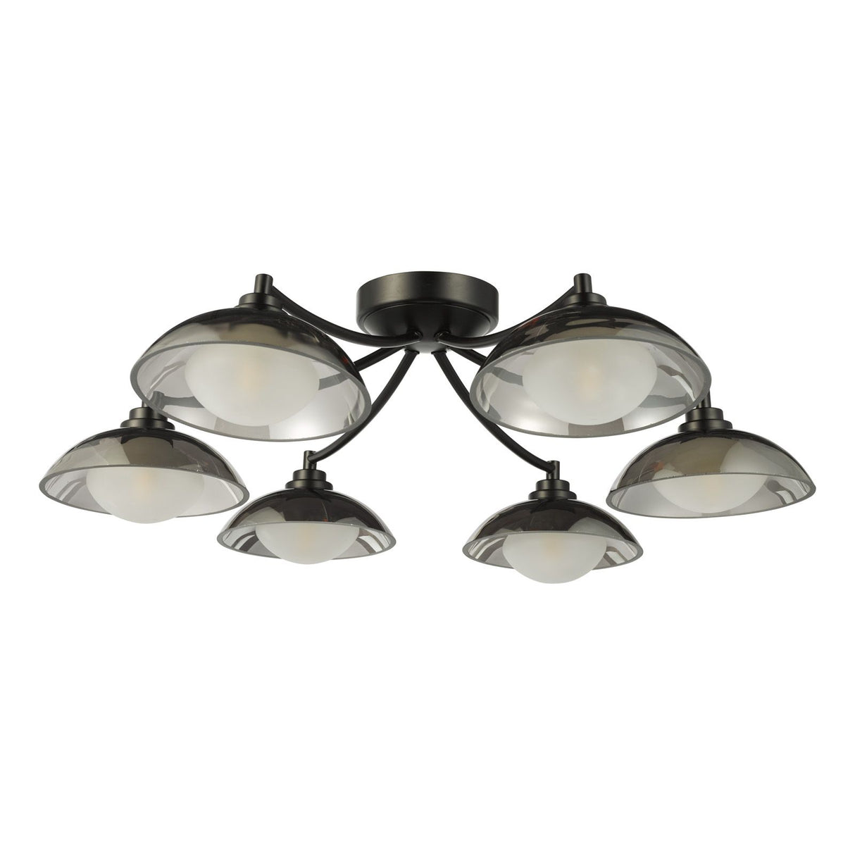 Kadience 6 Light Semi-Flush Satin Black and Smoked Glass