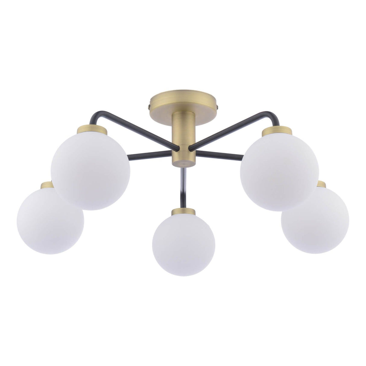 Lainey 5 Light Semi-Flush Matt Black and Antique Brass With Opal Glass