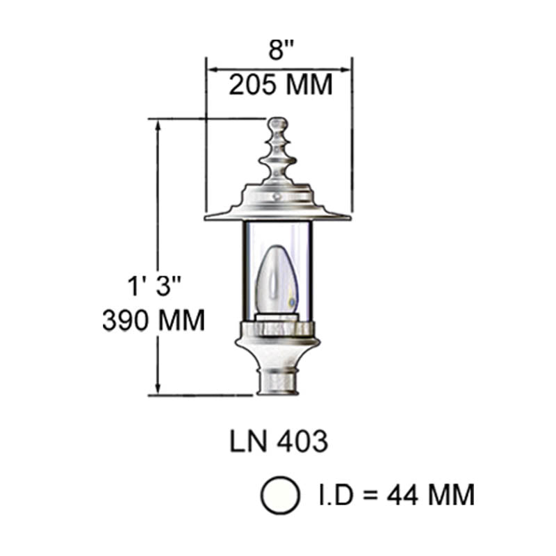 Georgian style lantern in cast iron - 44mm inside diameter (LN403)