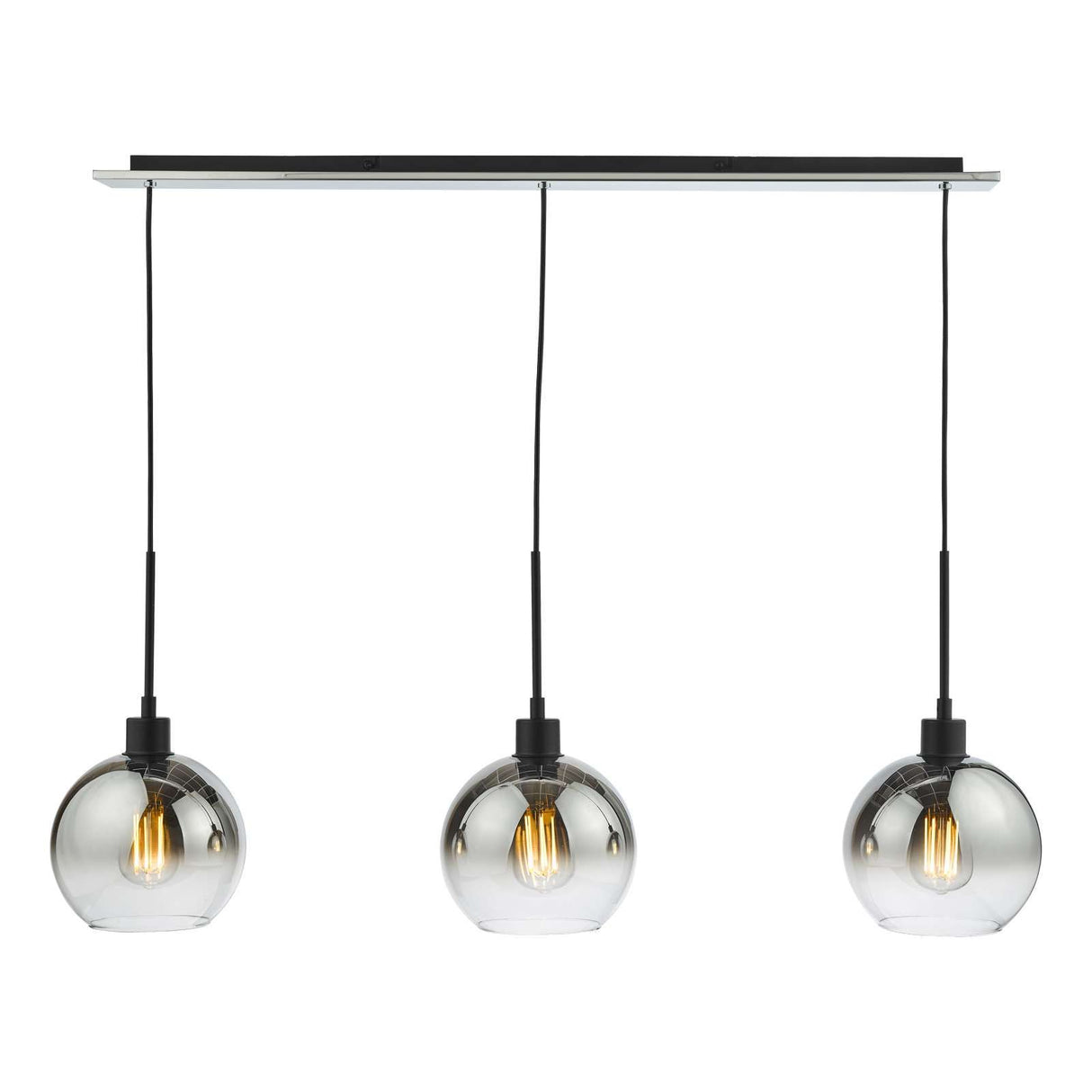 Lycia 3 Light Bar Pendant Matt Black Ombre Smoked Glass