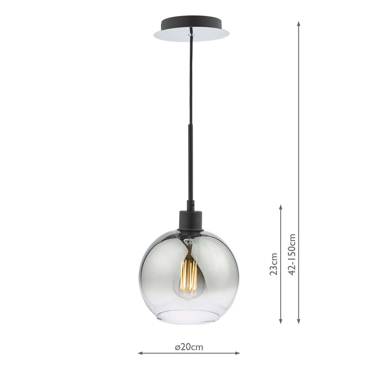 Lycia Single Pendant Matt Black Ombre Smoked Glass