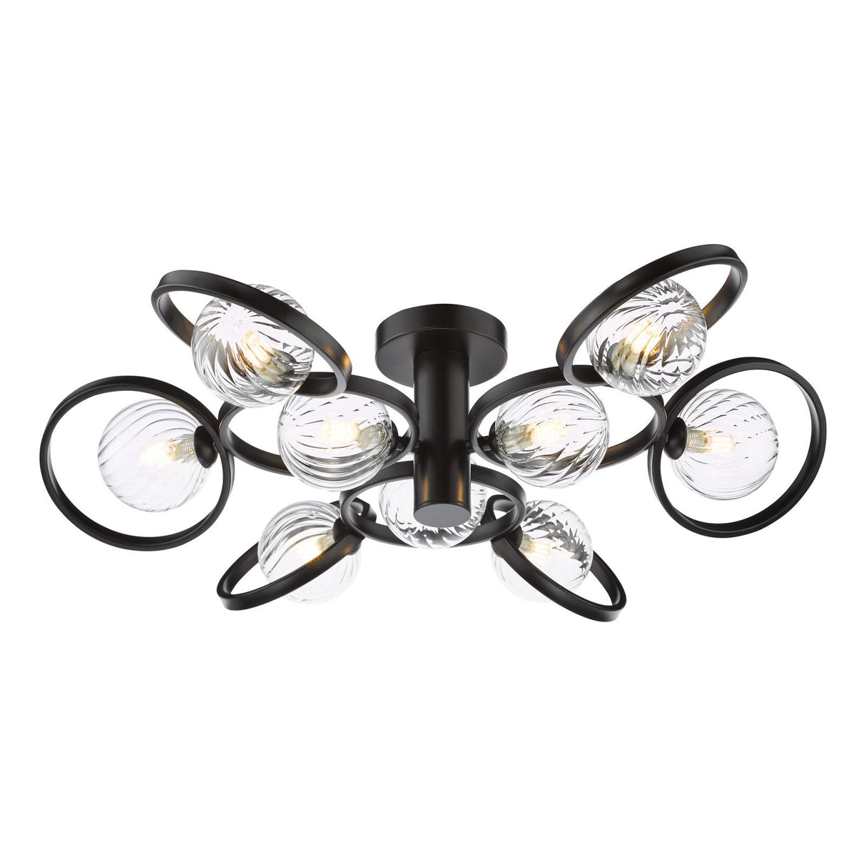 Lynette 9 Light Semi-Flush Satin Black With Twisted Glass