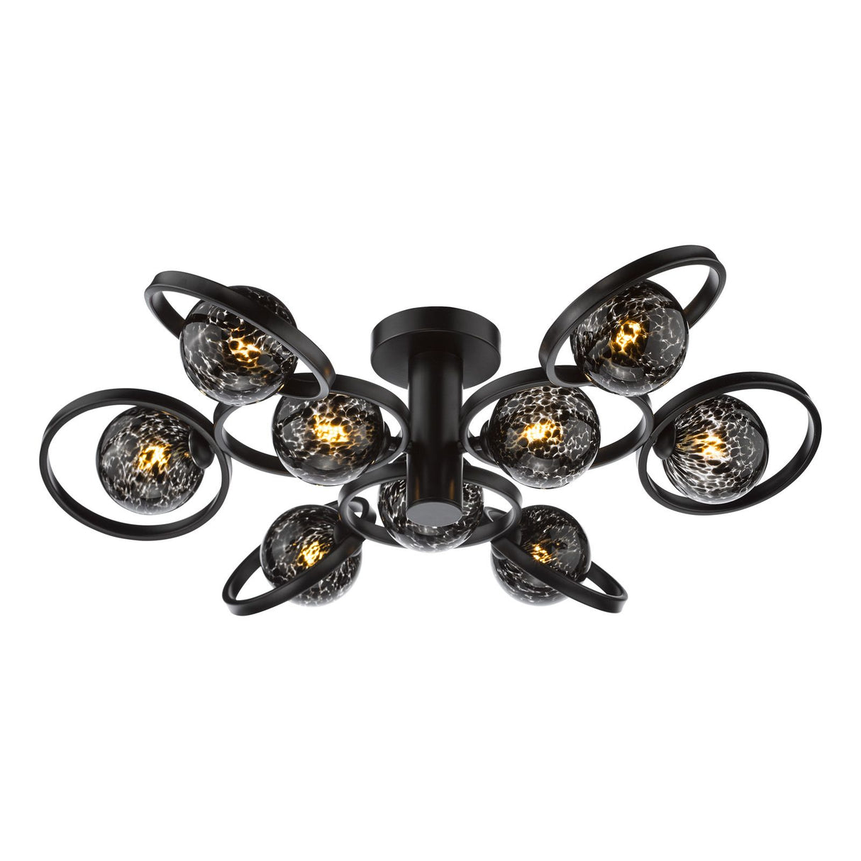 Lynette 9 Light Semi-Flush Satin Black With Black Confetti Glass