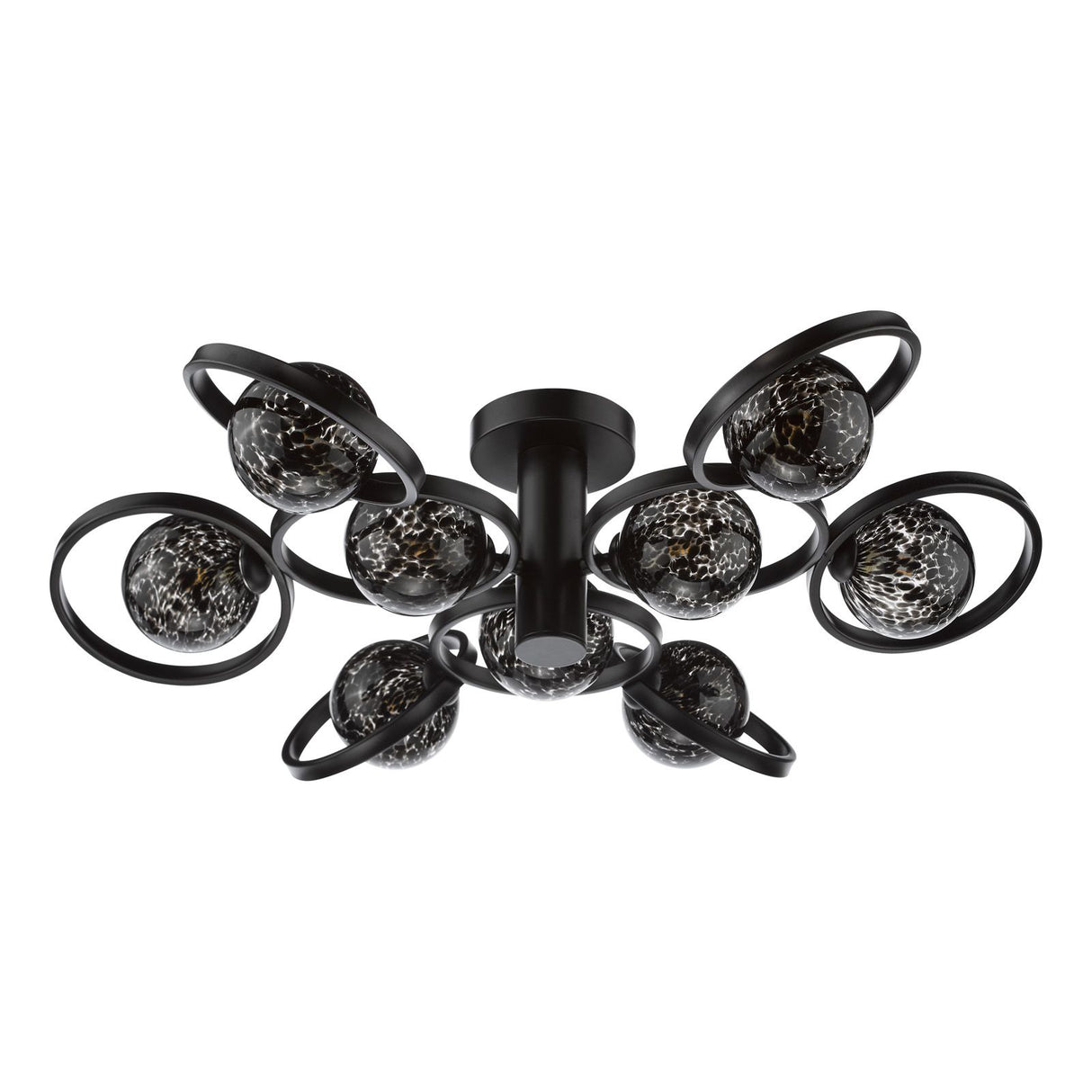 Lynette 9 Light Semi-Flush Satin Black With Black Confetti Glass