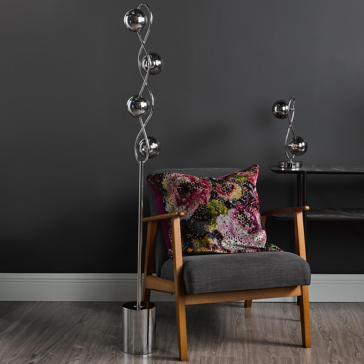 Lysandra 2 Light Table Lamp Polished Chrome and Smoked Glass