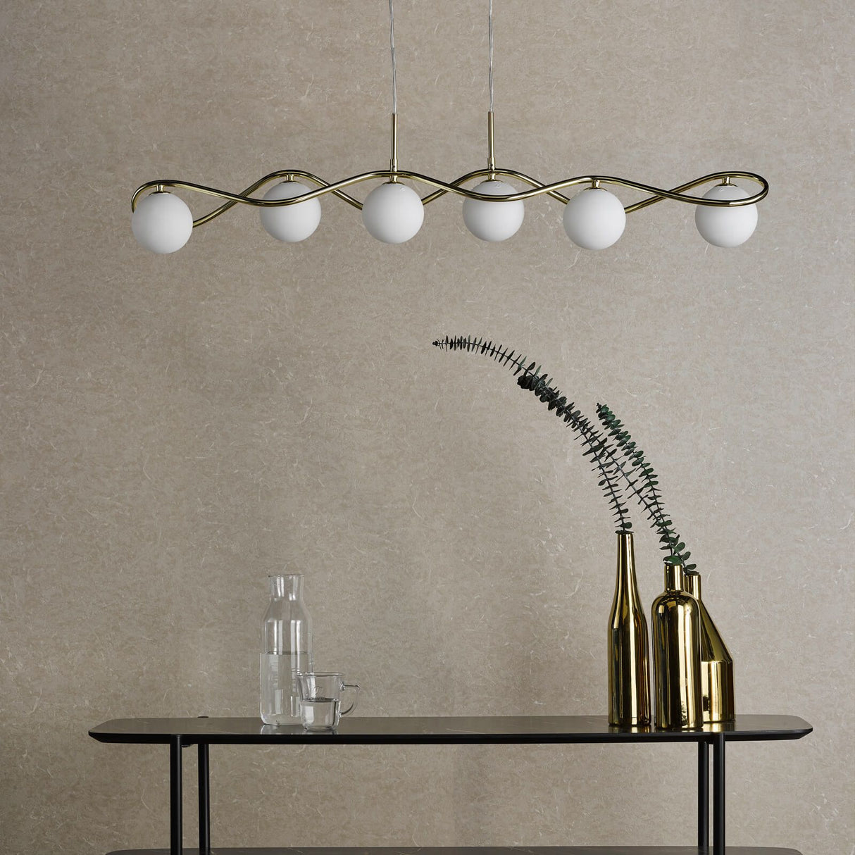 Lysandra 6 Light Bar Pendant Polished Gold and Opal Glass