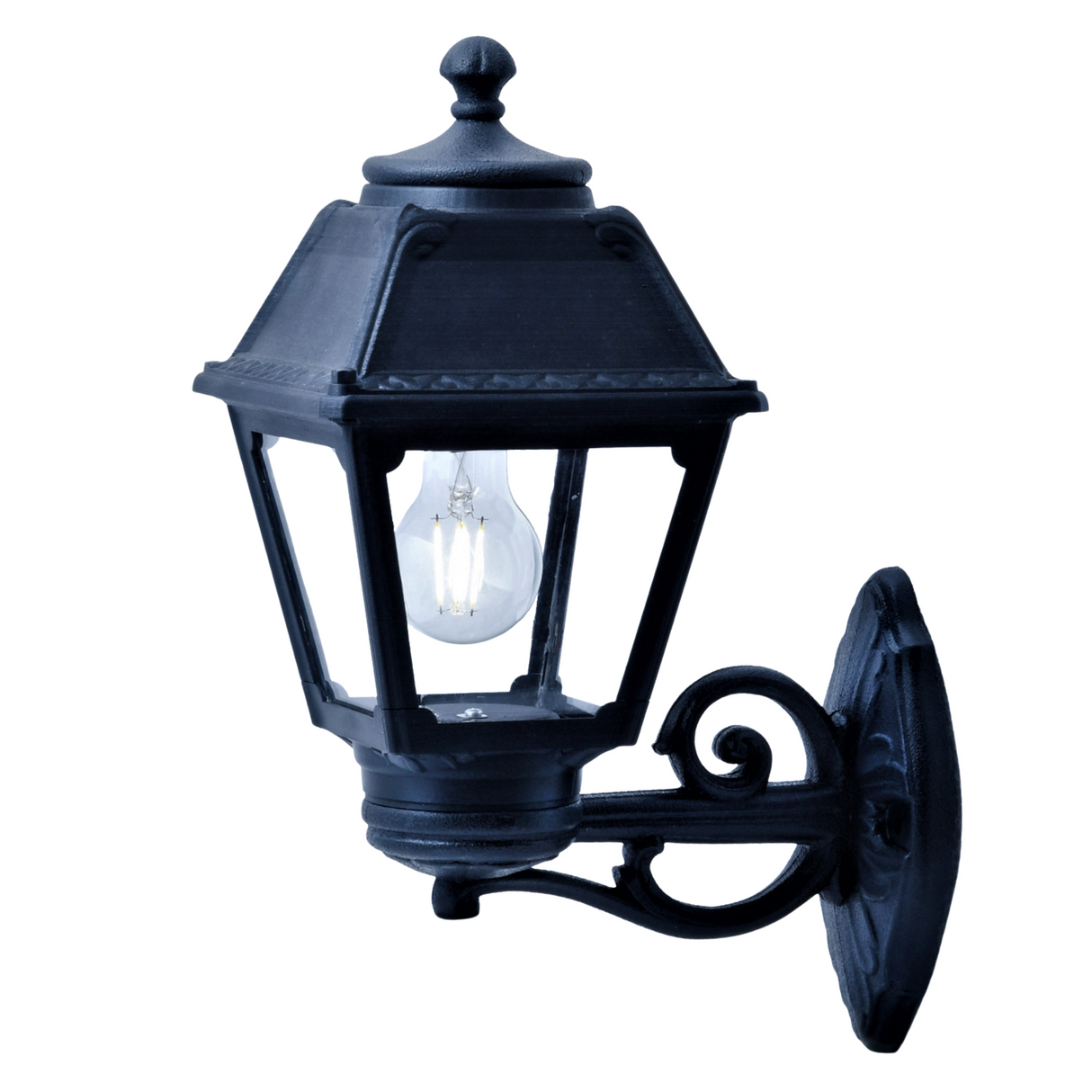 Mary Bisso 6.5W E27 Filament LED 2700K, Classic Wall Lantern, Black/Clear