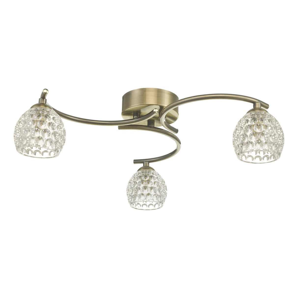 Nakita 3 Light Semi Flush Antique Brass With Dimpled Open Glass