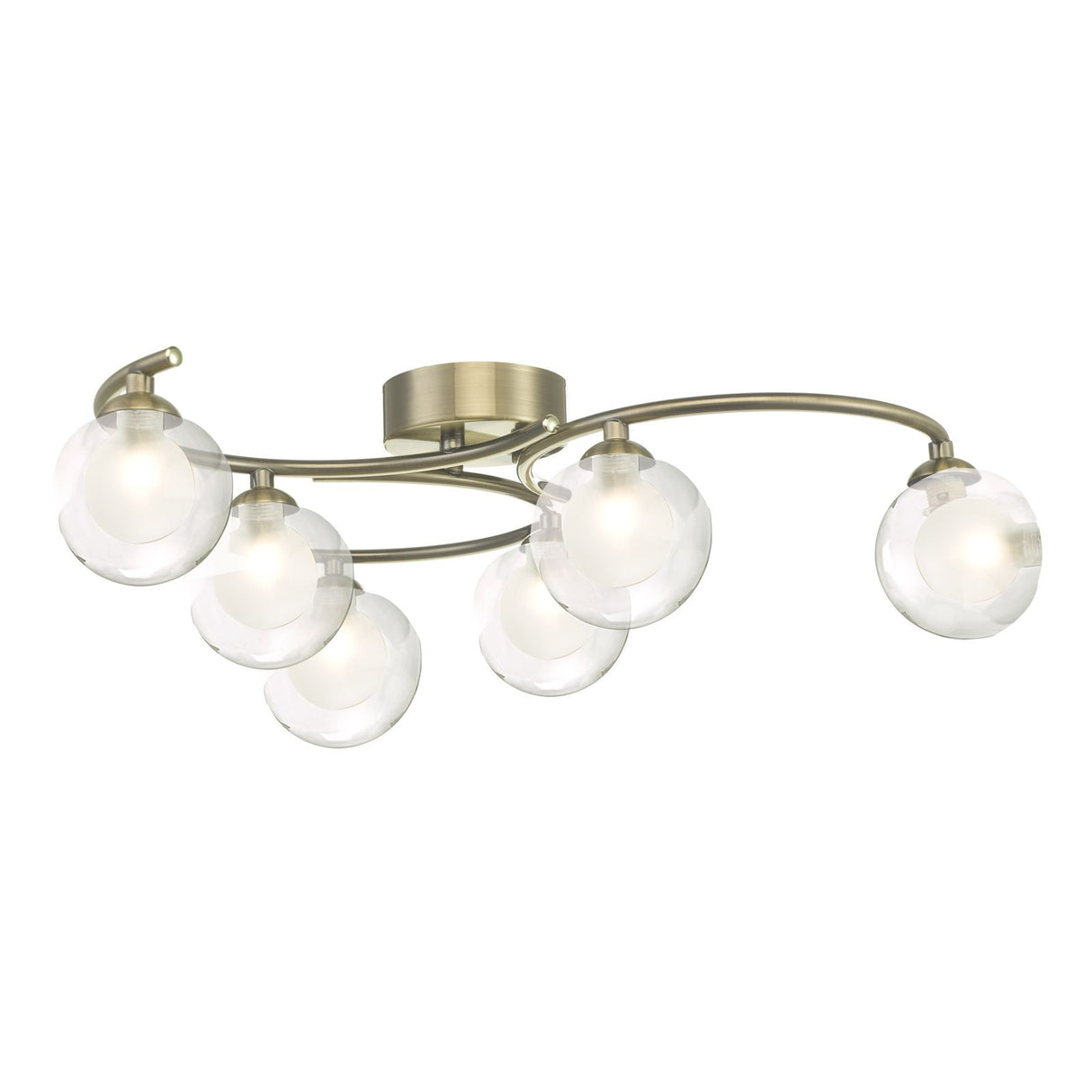 Nakita 6 Light Semi Flush Antique Brass With Clear/Opal Glass