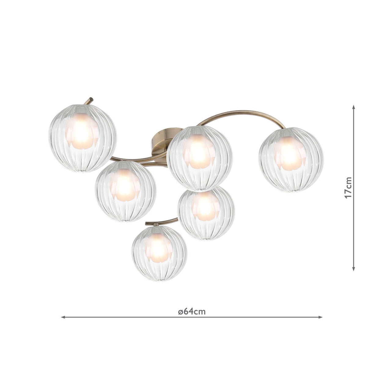 Nakita 6 Light Semi Flush Antique Brass With Clear/Opal Glass