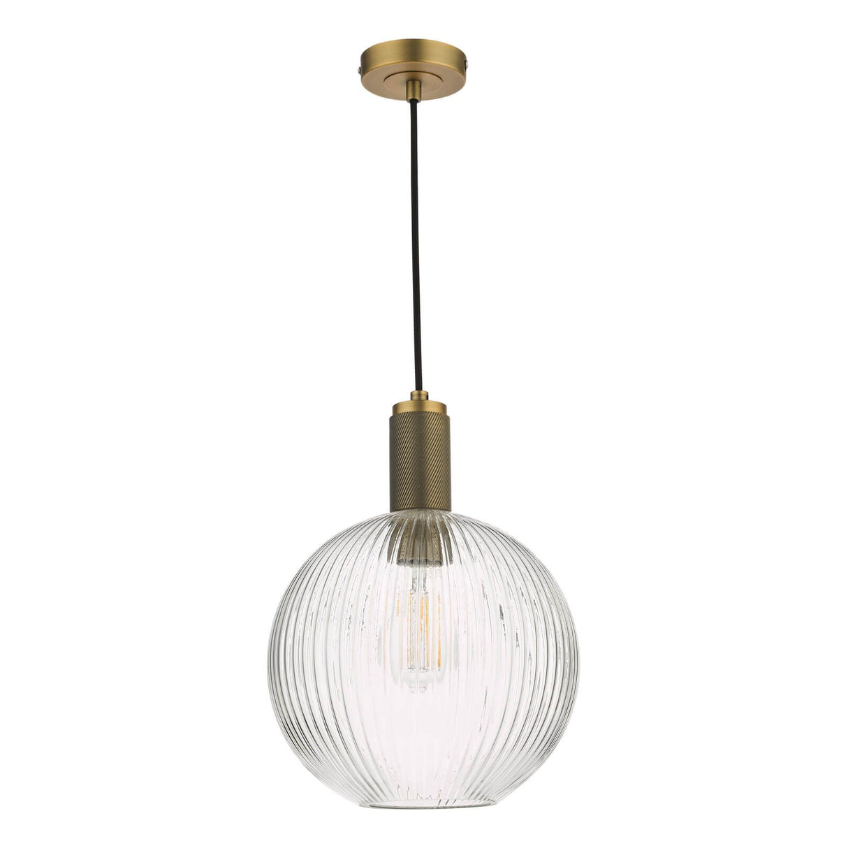 Nikolas Pendant Natural Solid Brass Ribbed Round Glass