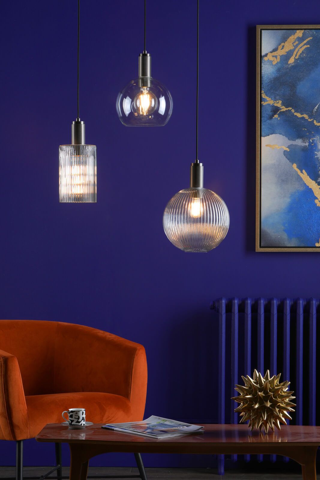 Nikolas Pendant Antique Chrome Ribbed Round Glass